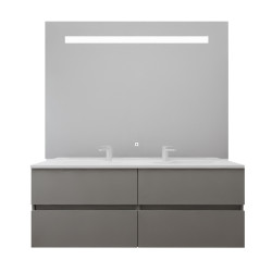 Meuble double vasque tout inox 140 cm ROSINOX avec grand miroir Elégance ht105