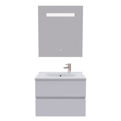 Meuble ROSALY 70 cm avec plan vasque en résine et miroir Elegance Hauteur 80 cm - Blanc brillant