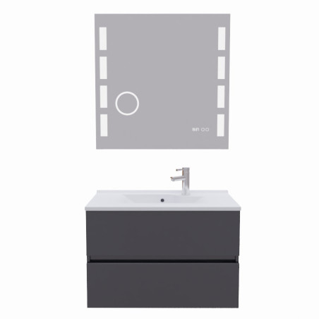Meuble salle de bain 80 cm ROSALY avec plan vasque et miroir Excellence - Gris anthracite