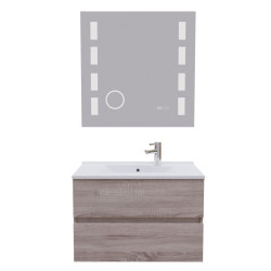 Meuble salle de bain 80 cm ROSALY avec plan vasque et miroir Excellence  - Cambrian Oak Chêne