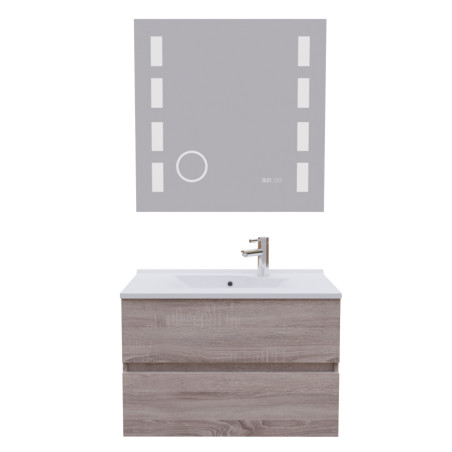 Meuble salle de bain 80 cm ROSALY avec plan vasque et miroir Excellence  - Cambrian Oak Chêne