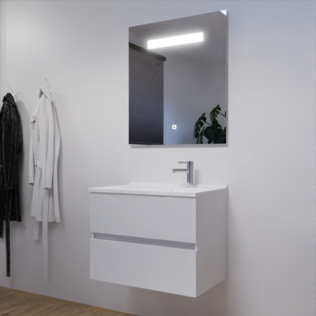 Meuble ROSALY 70 cm avec plan vasque en résine et miroir Elegance Hauteur 80 cm - Blanc brillant