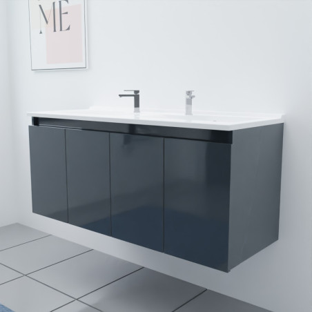 Meuble salle de bain double vasque suspendu 120 cm avec porte pivotante et plan vasque PROLINE - Gris anthracite