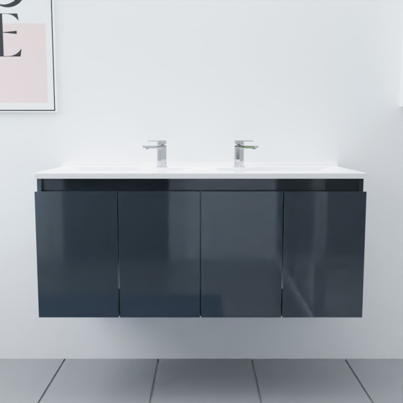 Meuble salle de bain double vasque suspendu 120 cm avec porte pivotante et plan vasque PROLINE - Gris anthracite Meuble salle de bain double vasque suspendu 120 cm avec porte pivotante et plan vasque PROLINE - Gris anthracite