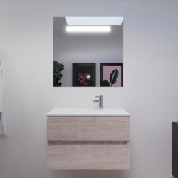 Meuble salle de bain 80 cm ROSALY avec plan vasque en résine et miroir Elégance ht80 Cambrian Oak Chêne