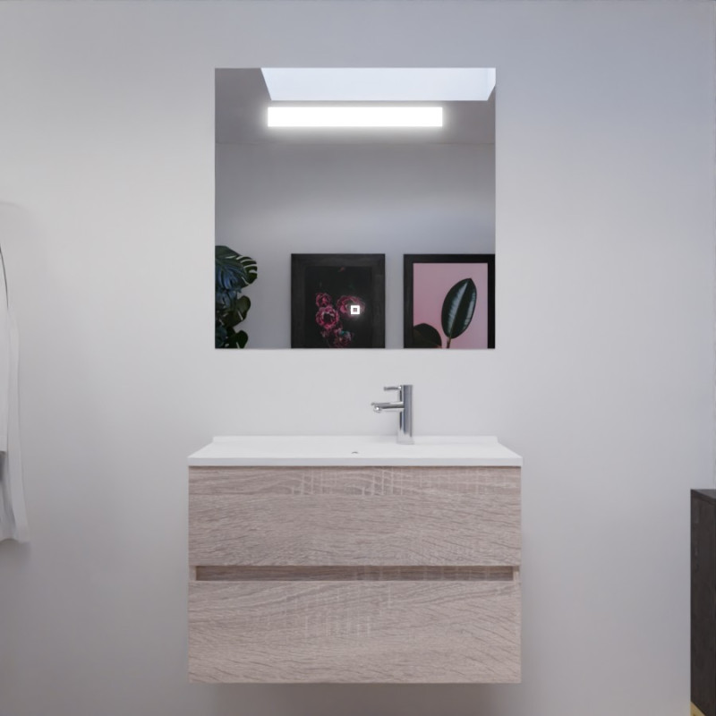 Meuble salle de bain 80 cm ROSALY avec plan vasque en résine et miroir Elégance ht80 Cambrian Oak Chêne Meuble salle de bain 80 cm ROSALY avec plan vasque en résine et miroir Elégance ht80 Cambrian Oak Chêne
