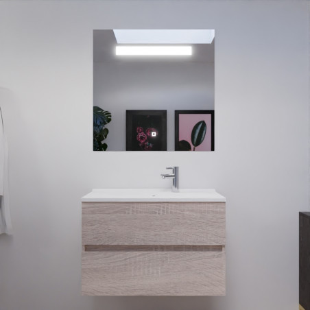 Meuble salle de bain 80 cm ROSALY avec plan vasque en résine et miroir Elégance ht80 Cambrian Oak Chêne