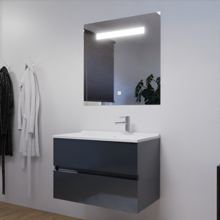 Meuble salle de bain 80 cm ROSALY avec plan vasque en résine et miroir Elégance ht80  Gris anthracite