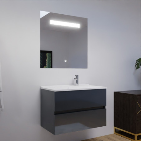 Meuble salle de bain 80 cm ROSALY avec plan vasque en résine et miroir Elégance ht80  Gris anthracite