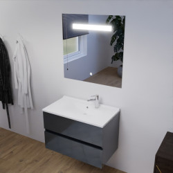 Meuble salle de bain 80 cm ROSALY avec plan vasque en résine et miroir Elégance ht80  Gris anthracite