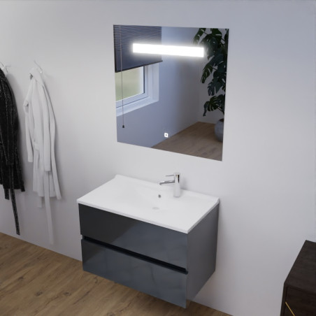 Meuble salle de bain 80 cm ROSALY avec plan vasque en résine et miroir Elégance ht80  Gris anthracite