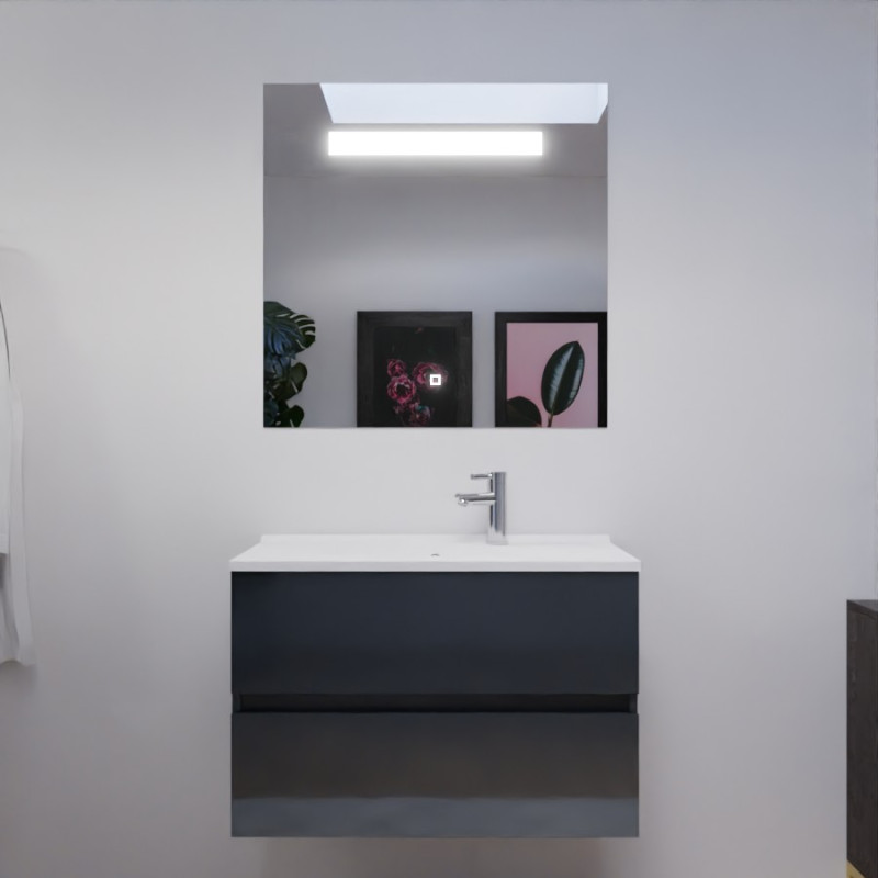 Meuble salle de bain 80 cm ROSALY avec plan vasque en résine et miroir Elégance ht80 Gris anthracite Meuble salle de bain 80 cm ROSALY avec plan vasque en résine et miroir Elégance ht80 Gris anthracite