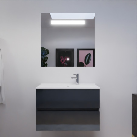 Meuble salle de bain 80 cm ROSALY avec plan vasque en résine et miroir Elégance ht80  Gris anthracite