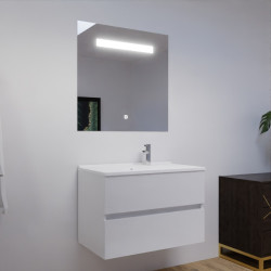Meuble salle de bain 80 cm ROSALY avec plan vasque en résine et miroir Elégance ht80 Blanc brillant