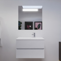 Meuble salle de bain 80 cm ROSALY avec plan vasque en résine et miroir Elégance ht80 Blanc brillant