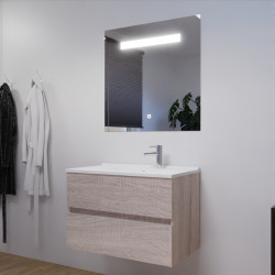 Meuble salle de bain 80 cm ROSALY avec plan vasque en résine et miroir Elégance ht80 Cambrian Oak Chêne