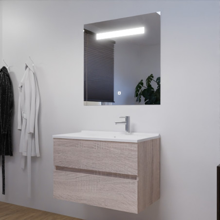 Meuble salle de bain 80 cm ROSALY avec plan vasque en résine et miroir Elégance ht80 Cambrian Oak Chêne