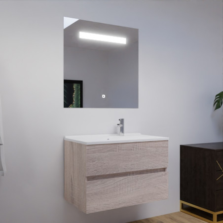 Meuble salle de bain 80 cm ROSALY avec plan vasque en résine et miroir Elégance ht80 Cambrian Oak Chêne