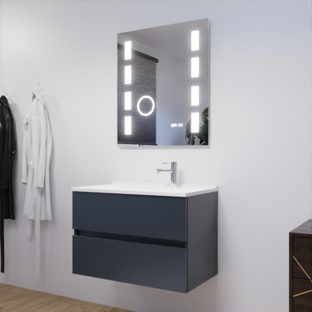 Meuble salle de bain 80 cm ROSALY avec plan vasque et miroir Excellence - Gris anthracite