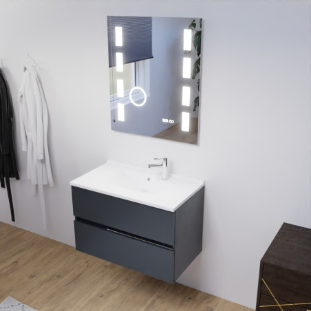 Meuble salle de bain 80 cm ROSALY avec plan vasque et miroir Excellence - Gris anthracite