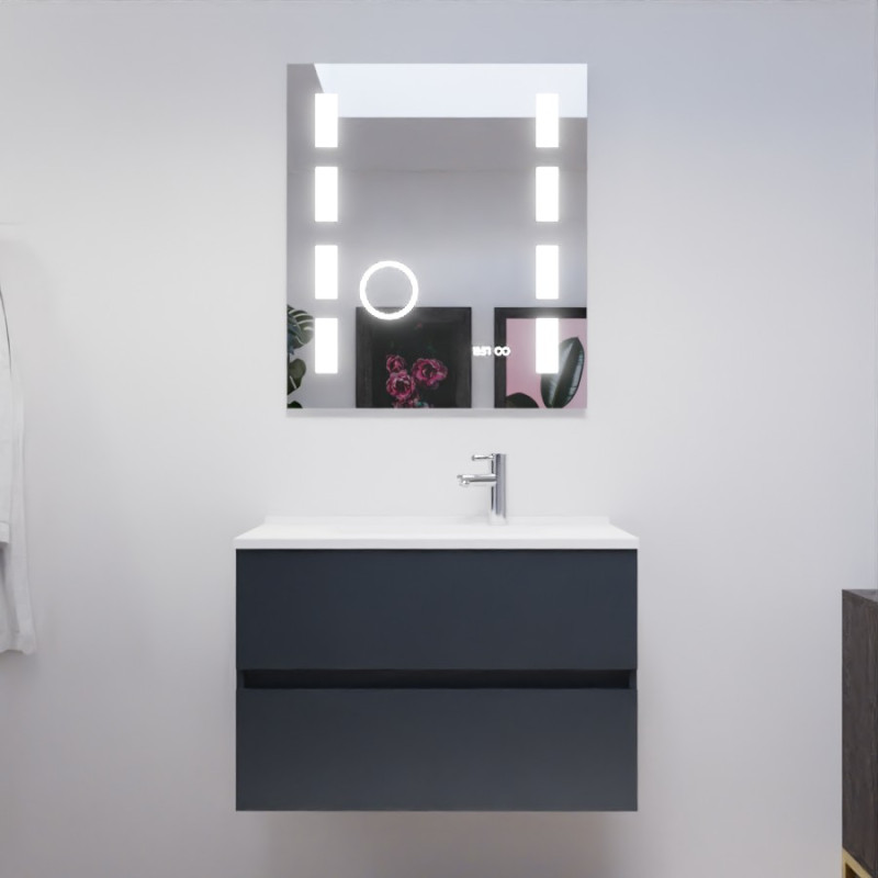 Meuble salle de bain 80 cm ROSALY avec plan vasque et miroir Excellence - Gris anthracite Meuble salle de bain 80 cm ROSALY avec plan vasque et miroir Excellence - Gris anthracite
