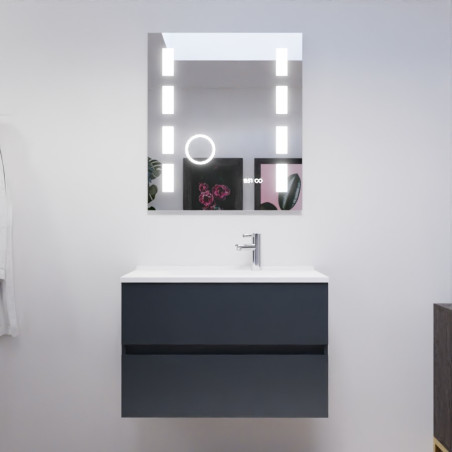 Meuble salle de bain 80 cm ROSALY avec plan vasque et miroir Excellence - Gris anthracite
