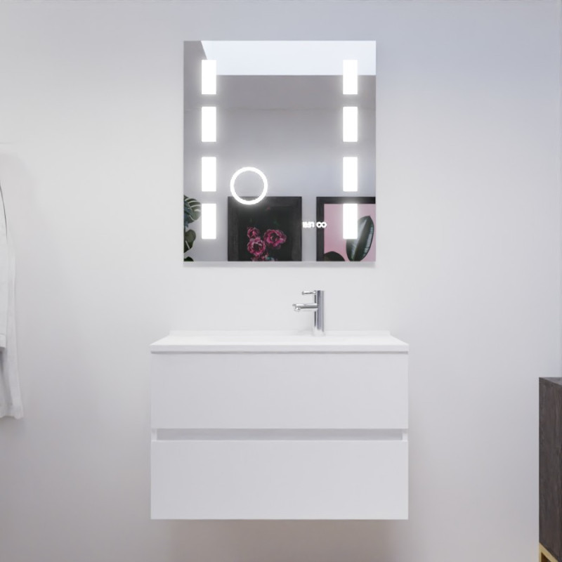 Meuble salle de bain 80 cm ROSALY avec plan vasque en résine et miroir Excellence - Blanc brillant Meuble salle de bain 80 cm ROSALY avec plan vasque en résine et miroir Excellence - Blanc brillant