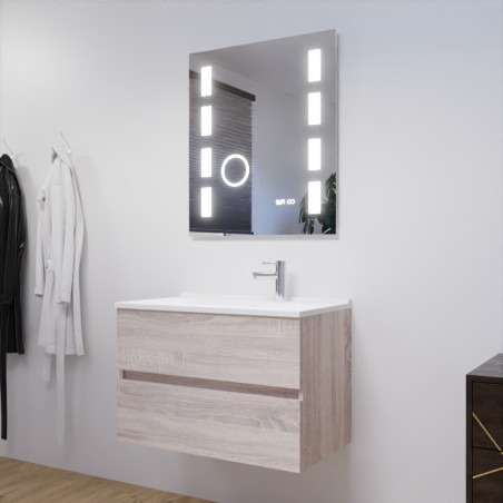 Meuble salle de bain 80 cm ROSALY avec plan vasque et miroir Excellence  - Cambrian Oak Chêne