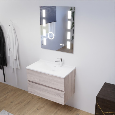 Meuble salle de bain 80 cm ROSALY avec plan vasque et miroir Excellence  - Cambrian Oak Chêne