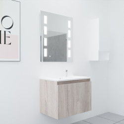 Meuble salle de bain suspendu 70 cm avec porte pivotante avec plan vasque en résine PROLINE et miroir Prestige - Cambrian Oak as