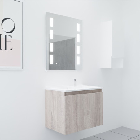 Meuble salle de bain suspendu 70 cm avec porte pivotante avec plan vasque en résine PROLINE et miroir Prestige - Cambrian Oak as