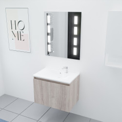 Meuble salle de bain suspendu 70 cm avec porte pivotante avec plan vasque en résine PROLINE et miroir Prestige - Cambrian Oak as