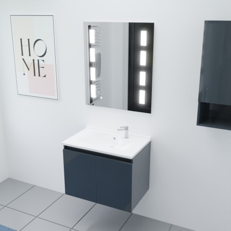 Meuble salle de bain suspendu 70 cm avec porte pivotante avec plan vasque en résine PROLINE et miroir Prestige - Gris anthracite