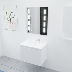 Meuble salle de bain suspendu 70 cm avec porte pivotante avec plan vasque en résine PROLINE et miroir Prestige - Blanc brillant