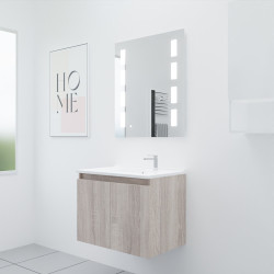 Meuble salle de bain suspendu 70 cm avec porte pivotante avec plan vasque en résine PROLINE et miroir Prestige - Cambrian Oak as