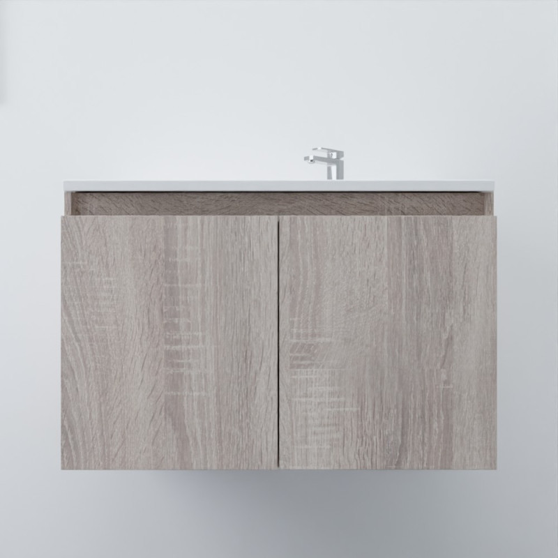Meuble salle de bain suspendu 80 cm avec porte pivotante et plan vasque PROLINE - Cambrian Oak Chêne Meuble salle de bain suspendu 80 cm avec porte pivotante et plan vasque PROLINE - Cambrian Oak Chêne