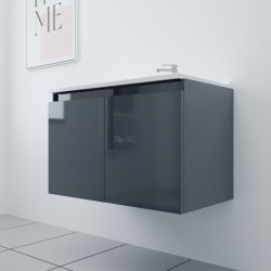 Meuble salle de bain suspendu 80 cm avec porte pivotante et plan vasque PROLINE - Gris anthracite