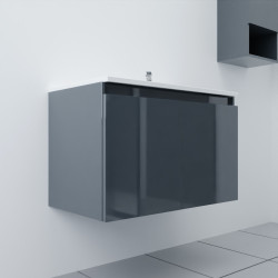 Meuble salle de bain suspendu 80 cm avec porte pivotante et plan vasque PROLINE - Gris anthracite