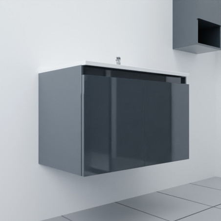 Meuble salle de bain suspendu 80 cm avec porte pivotante et plan vasque PROLINE - Gris anthracite
