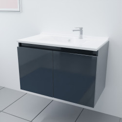 Meuble salle de bain suspendu 80 cm avec porte pivotante et plan vasque PROLINE - Gris anthracite
