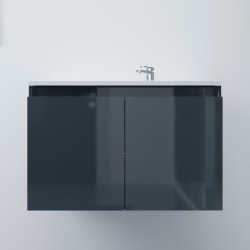 Meuble salle de bain suspendu 80 cm avec porte pivotante et plan vasque PROLINE - Gris anthracite