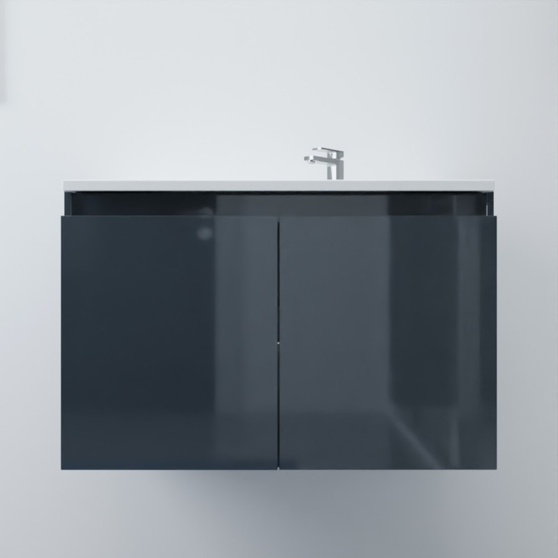 Meuble salle de bain suspendu 80 cm avec porte pivotante et plan vasque PROLINE - Gris anthracite Meuble salle de bain suspendu 80 cm avec porte pivotante et plan vasque PROLINE - Gris anthracite