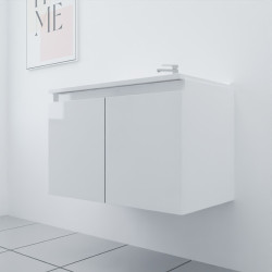 Meuble salle de bain suspendu 80 cm avec porte pivotante et plan vasque PROLINE - Blanc brillant