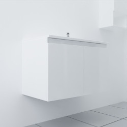 Meuble salle de bain suspendu 80 cm avec porte pivotante et plan vasque PROLINE - Blanc brillant