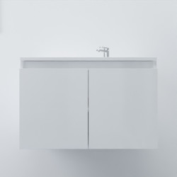 Meuble salle de bain suspendu 80 cm avec porte pivotante et plan vasque PROLINE - Blanc brillant
