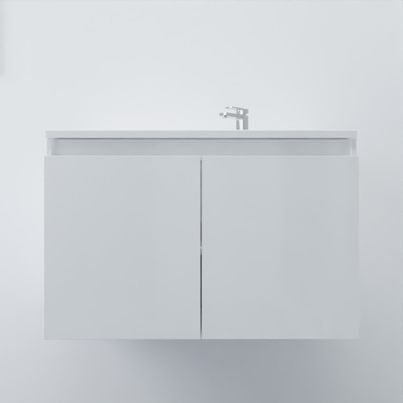 Meuble salle de bain suspendu 80 cm avec porte pivotante et plan vasque PROLINE - Blanc brillant Meuble salle de bain suspendu 80 cm avec porte pivotante et plan vasque PROLINE - Blanc brillant