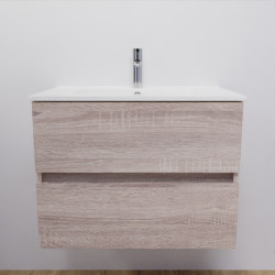 Meuble salle de bain suspendu 70 cm avec plan vasque en céramique ROSALY - Cambrian Oak aspect chêne