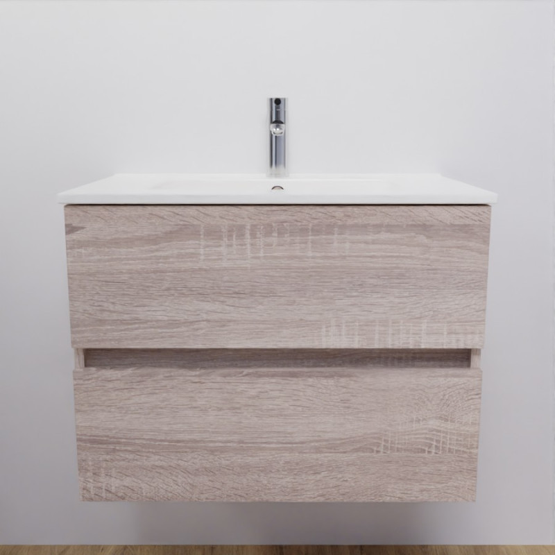 Meuble salle de bain suspendu 70 cm avec plan vasque en céramique ROSALY - Cambrian Oak aspect chêne Meuble salle de bain suspendu 70 cm avec plan vasque en céramique ROSALY - Cambrian Oak aspect chêne