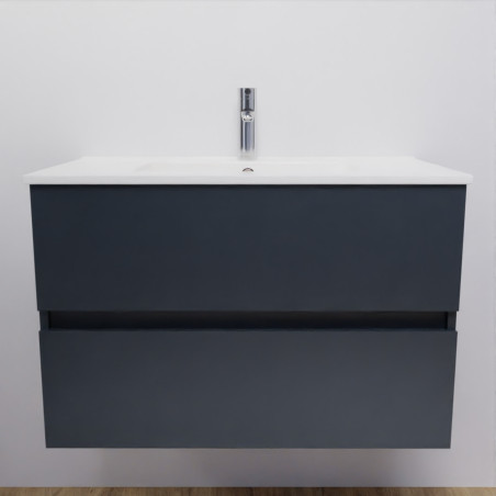 Meuble salle de bain suspendu 80 cm avec plan vasque en céramique ROSALY - Gris anthracite