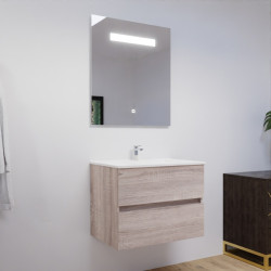 Meuble ROSALY 70 cm avec plan vasque en céramique et miroir Elegance Hauteur 80 cm - Bois